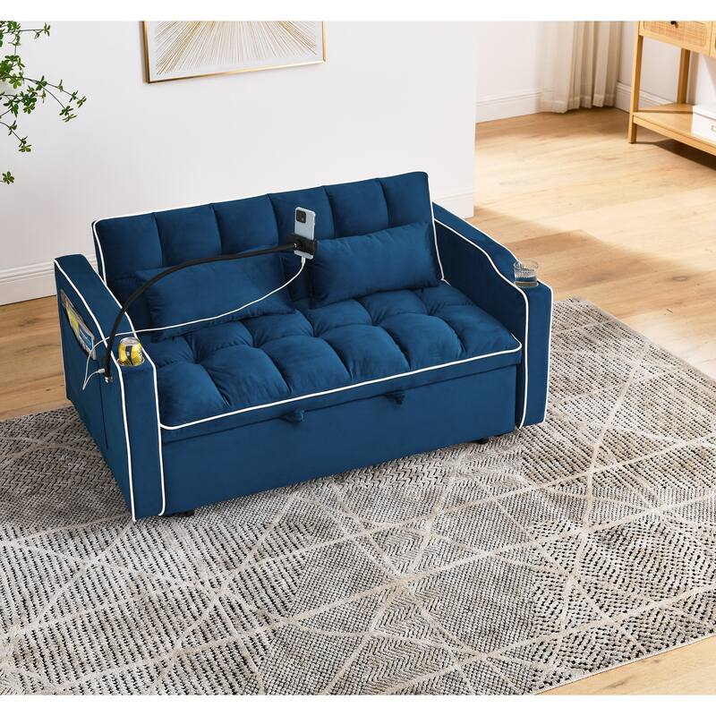 Compact Foldable Sofa Bed with USB, Pillow Set & Reclining Back - Ideal for Small Spaces