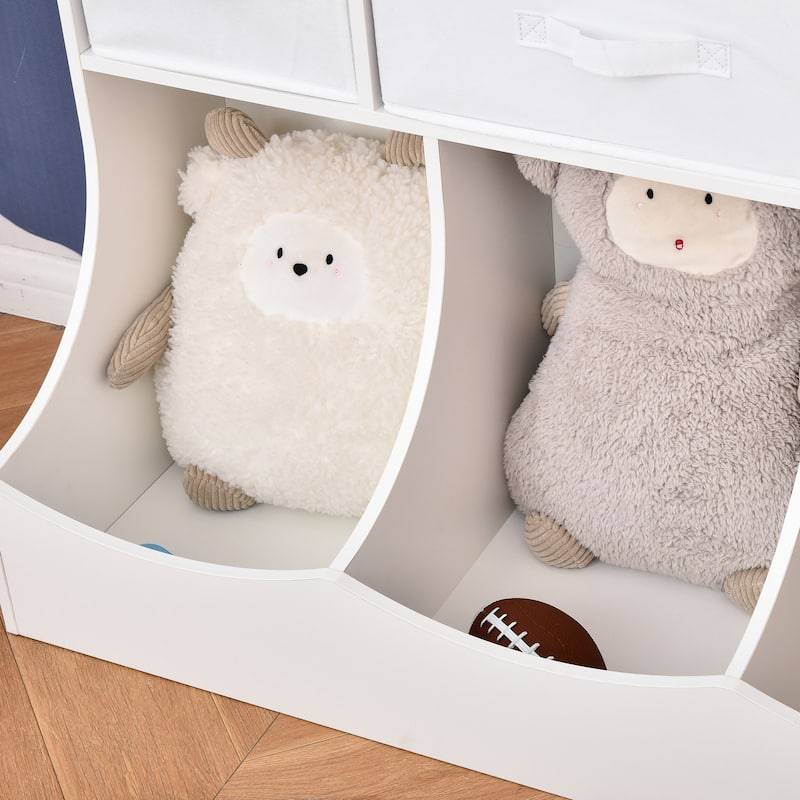 Multi-Compartment Storage Cabinet for Kids with Fabric Drawers and Shelves Ideal for Toys Books and Clothes