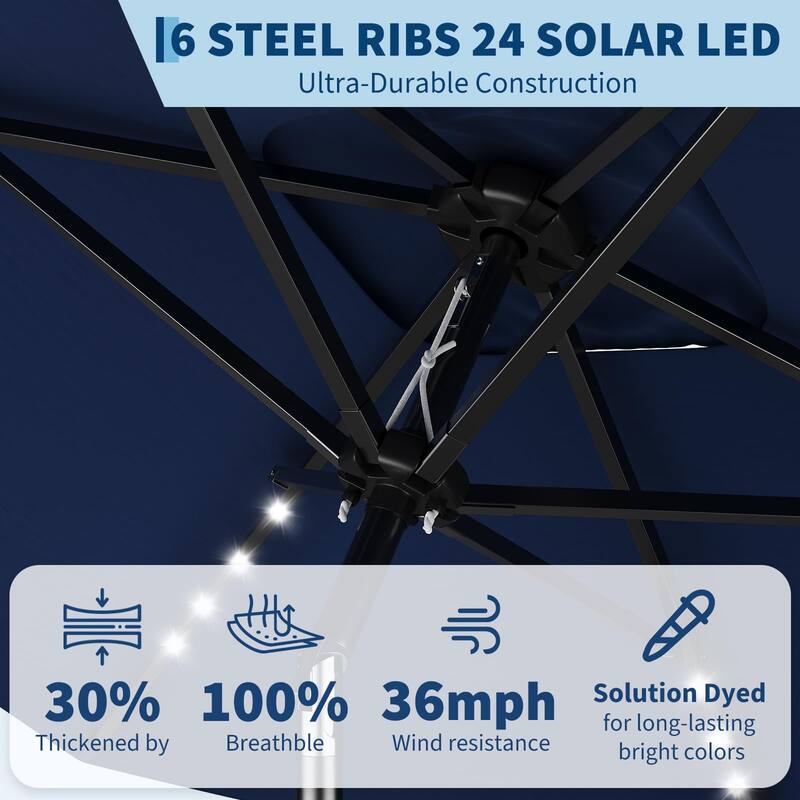 10 x 6.5 ft Solar Rectangular Patio Umbrella, with LED Lights