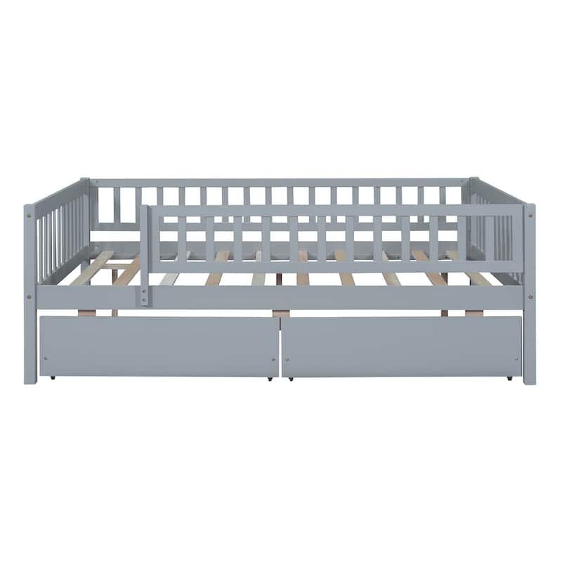 Gray Full Size Modern Style Pine Wood Daybed with Two Storage Drawers for Bedroom or Livingroom