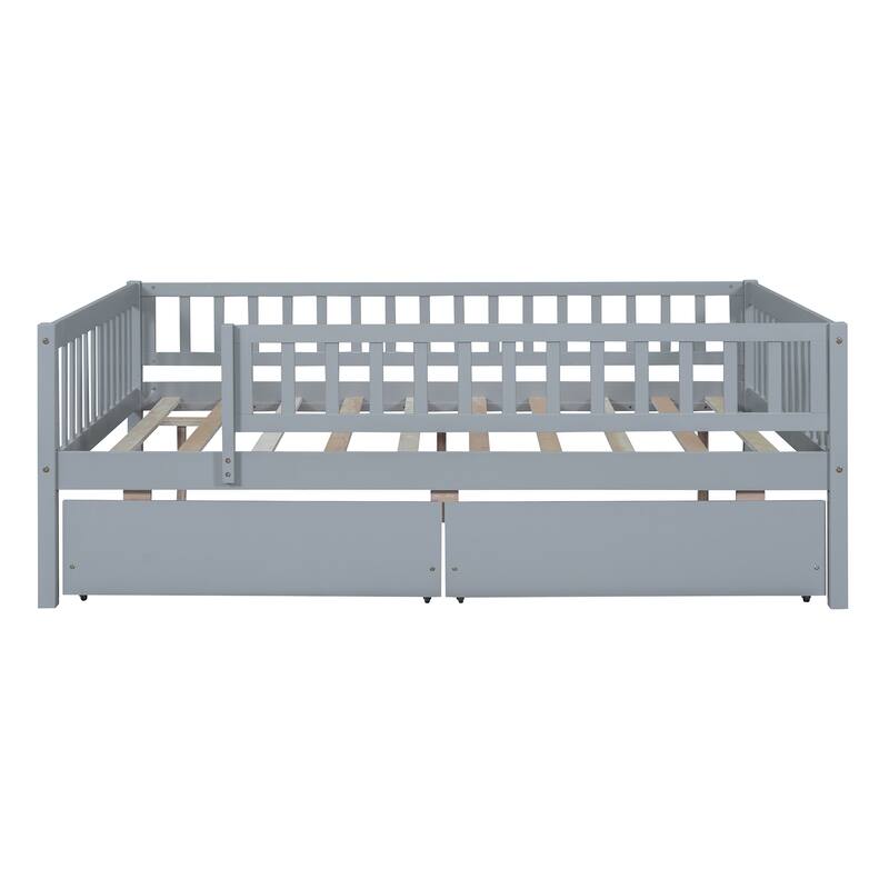 Twin Size Daybed Wood Bed Wood Platform Bed Frame No Box Spring Needed, 2 Extendable Wood Drawers with Trundle for Boys Girls