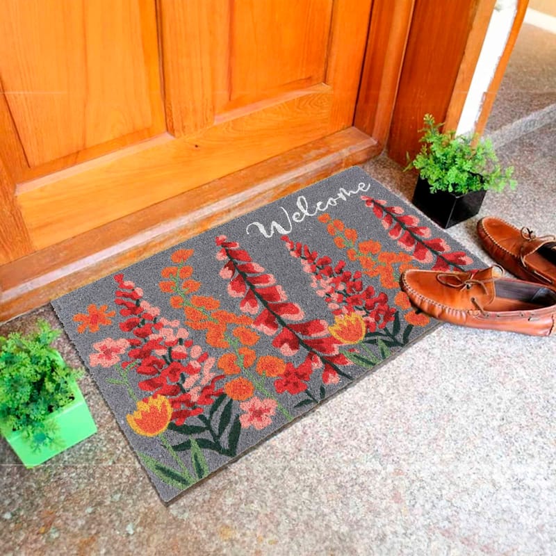 Floral Welcome Door mat - Heavy-Duty Coir and Rubber Mat, 30" x 18"