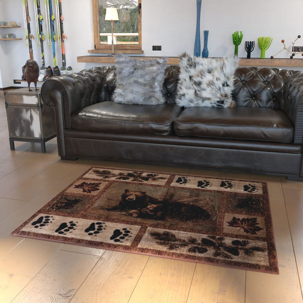Nature Inspired Mother Bear with 2 Cubs Indoor Olefin Area Rug