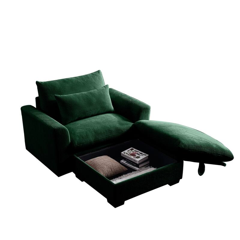 Modern Living Room Chair, Upholstered Fabric Accent Armchair, Corduroy Single Sofa Chair with Ottoman for Office/Bedroom