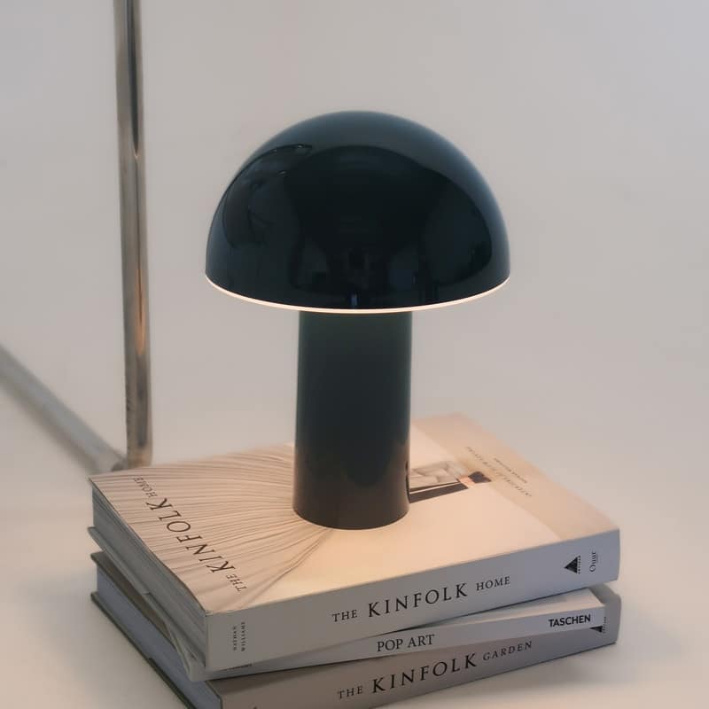 Brightech Celia LED Glossy Modern Round Dome Dimmable Cordless Portable Rechargeable Bedside Nightstand Desk Lamp