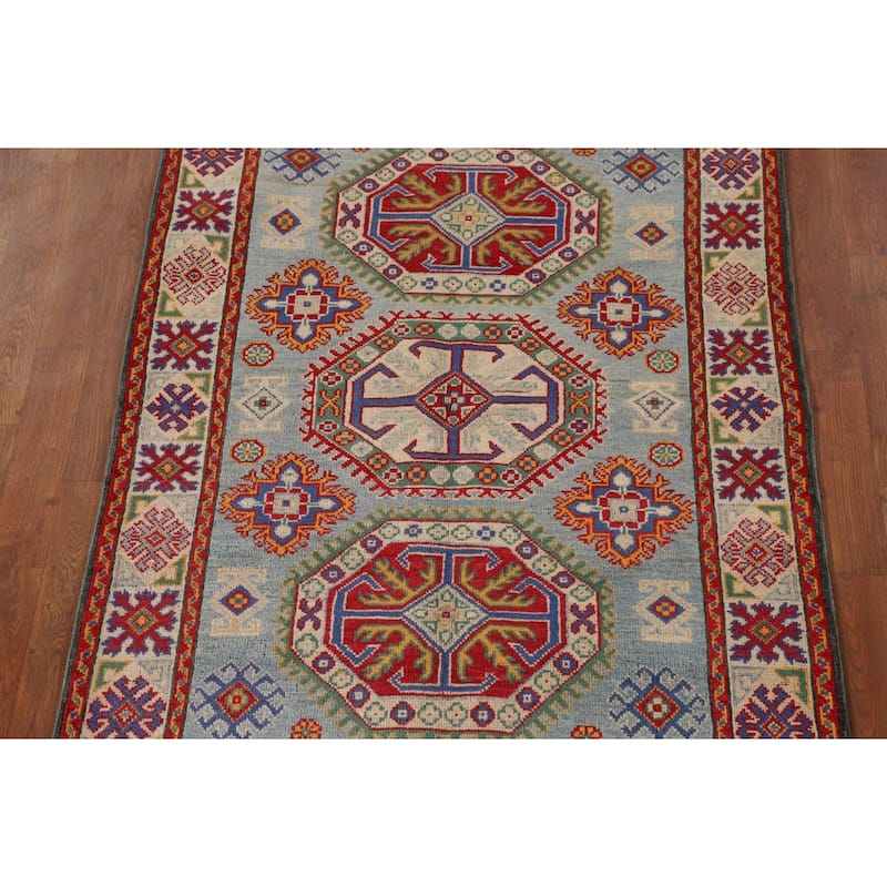 Geometric Kazak Accent Rug Handmade Wool Carpet - 3'6"x 4'11"