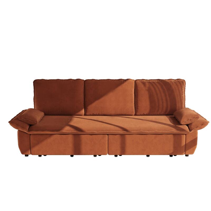 94.5" Corduroy Sofa Bed, 3-in-1 Convertible Sleeper Sofa Couch, Pull Out Sofa Bed, Space-Saving Upholstered Sofa