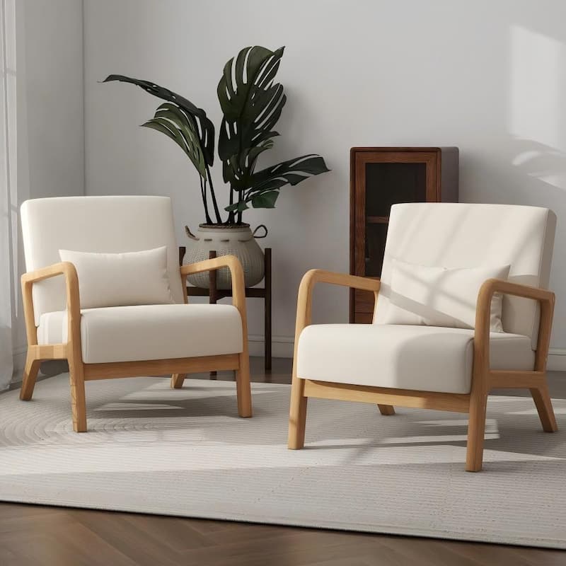 Briston 2 Set Mid Century Modern Wood Accent Chairs with pillow