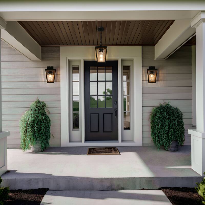 Anly Modern Farmhouse Black Gold 1-Light Outdoor Pendant Lights Patio Lantern Lamp - D7" x H12.2"