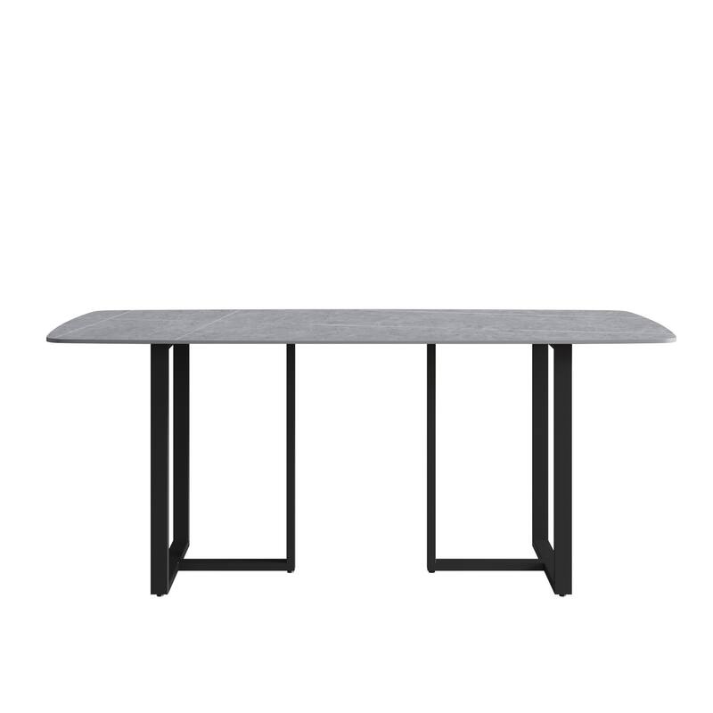 71" Marble table with Retangular Top and Black Carbon Steel legs for Kitchen dining Room