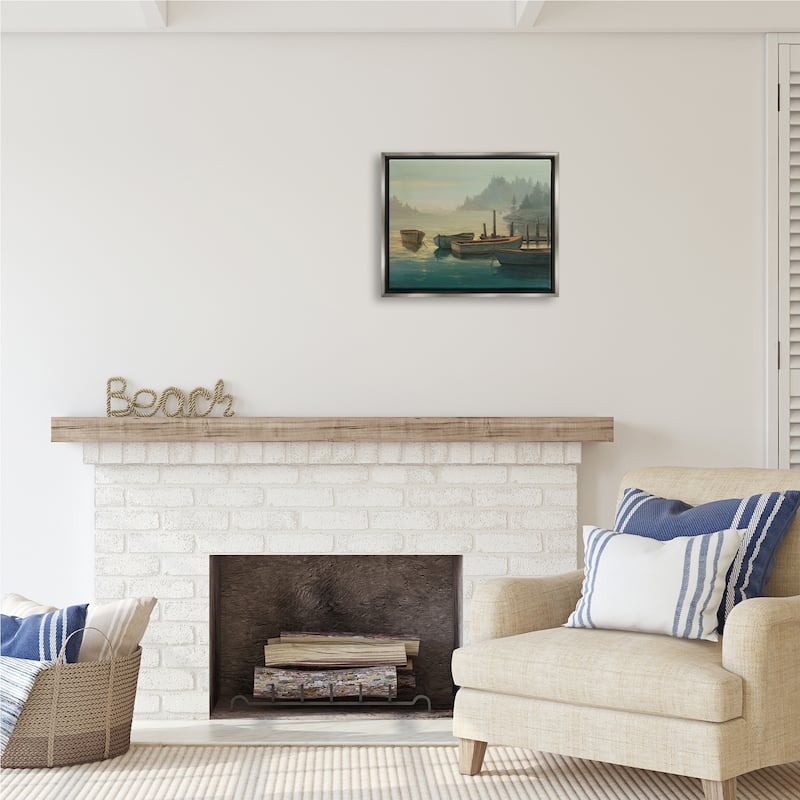 Stupell Docked Boats Landscape Framed Floater Canvas Wall Art Design by Michael Humphries