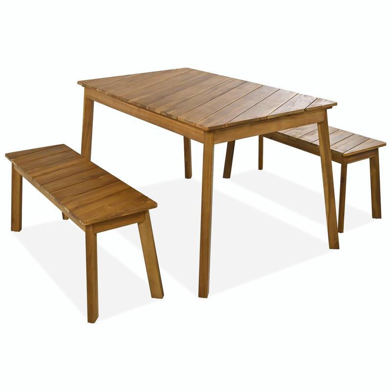 3-Piece Acacia Wood Outdoor Dining Set with Benches