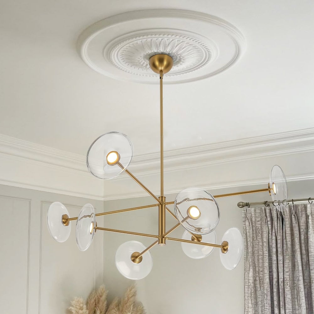 8-Light Glass Shade Dimmable LED Sputnik Chandelier 41-inch