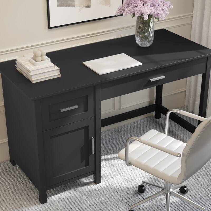 Martha Stewart Shaker Style Wood Home Office Desk with Storage Cabinet and 2 Drawers