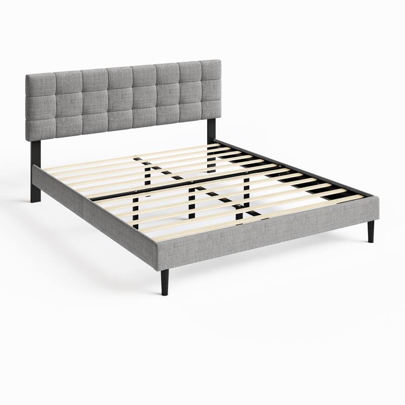 Alazyhome Square Tufted Upholstered Platform Bed Frame