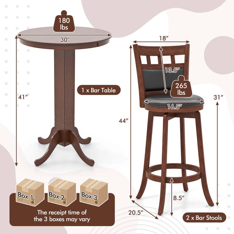 3-PCS Bar Table & Chairs Set Dining Table Set w/ Swiveling Stools