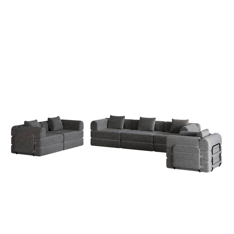 Freely Combined Modular Chenille Folding Sofa with Storage Pockets
