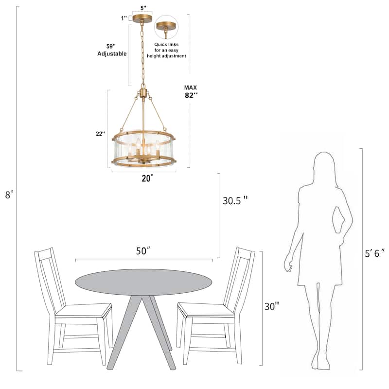 Mid-century Modern 4-light Drum Chandelier Seeded Glass Shade Foyer Pendant for Dining Room - D16.9'' x H82''