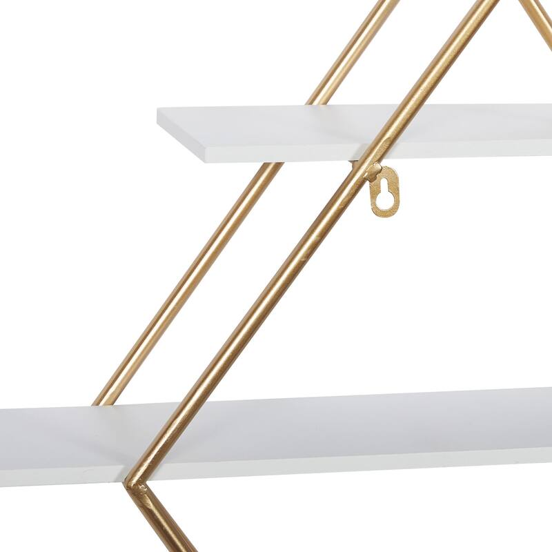Wooden 3 Shelves Wall Shelf with Diamond Shape - Gold - Roche River Decor
