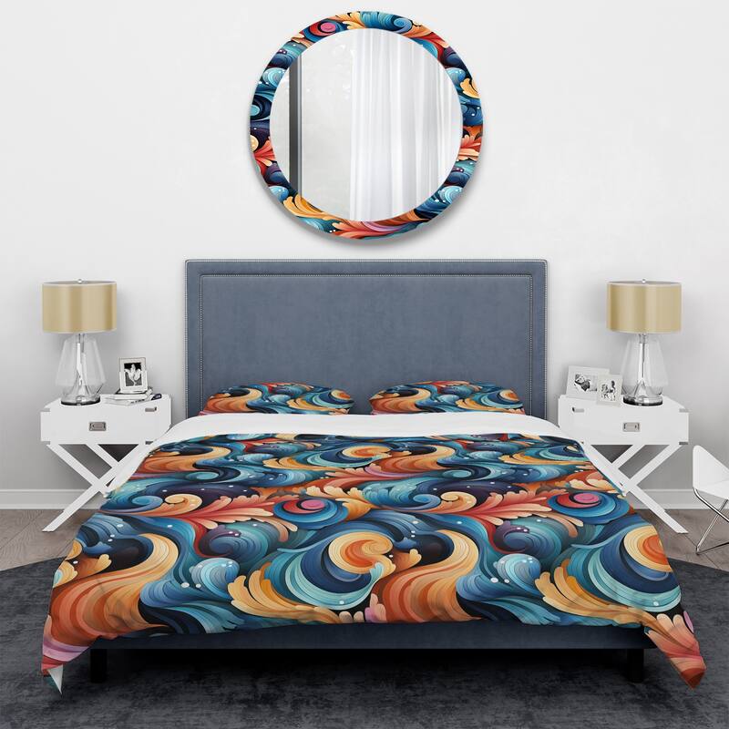 Designart "Colorful Enchanted Spiral Dreams" Modern Bedding Cover Set With 2 Shams