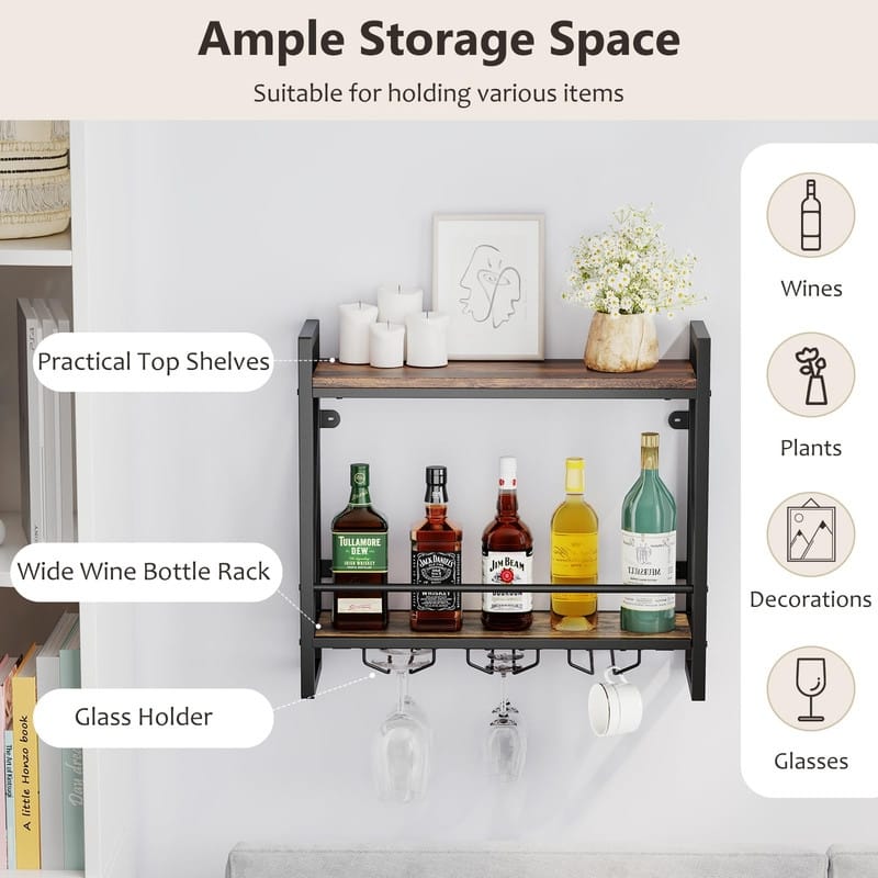 Wall Mounted Wine Rack, Industrial Hanging Wine Display Shelf