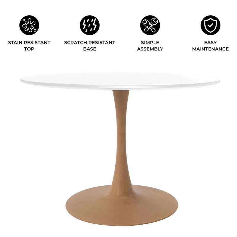Bristol 35" Round Dining Table with MDF Top and Natural Wood Steel Pedestal Base for Modern Kitchen and Dining Room