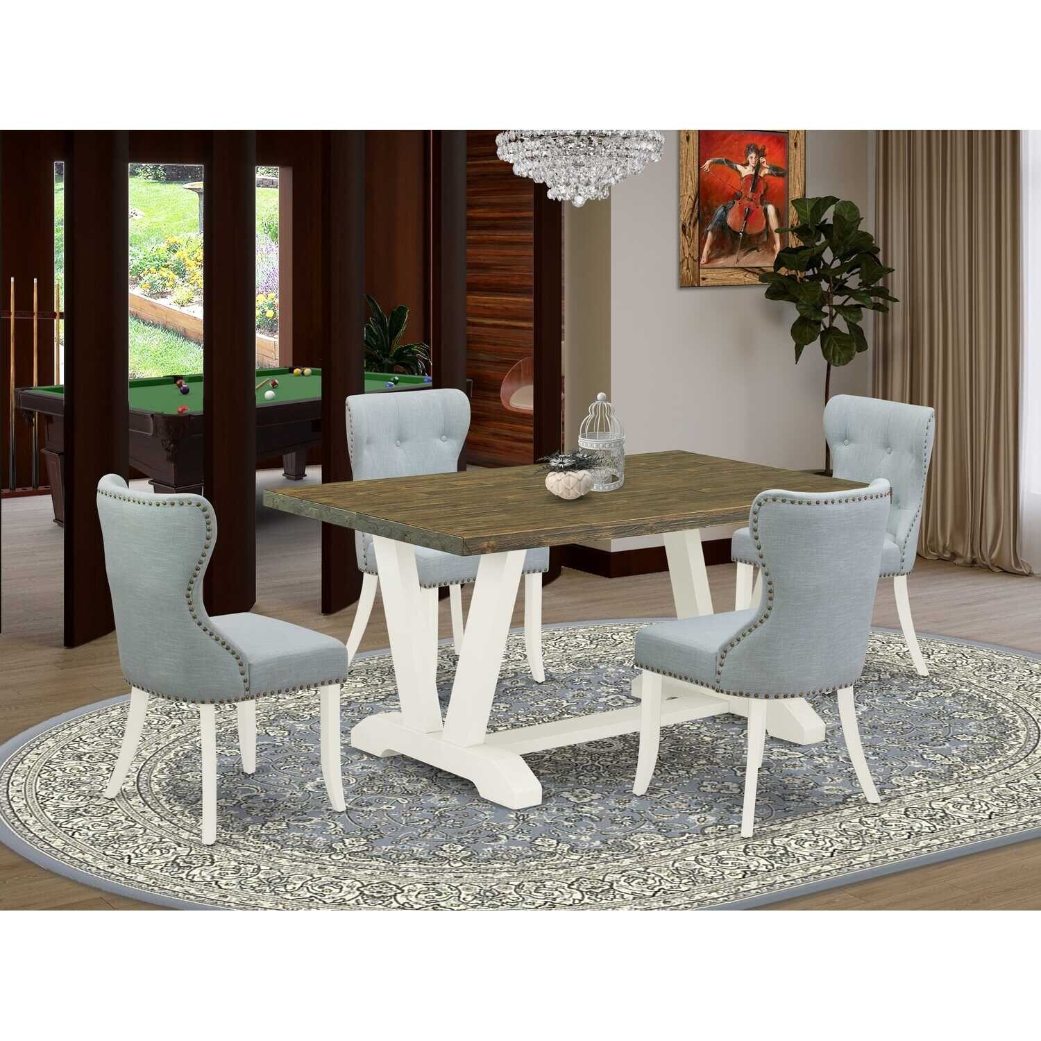 HomeStock 5-Piece Natural Oak Finish Solid Wood Top Dining table with 4 Chairs