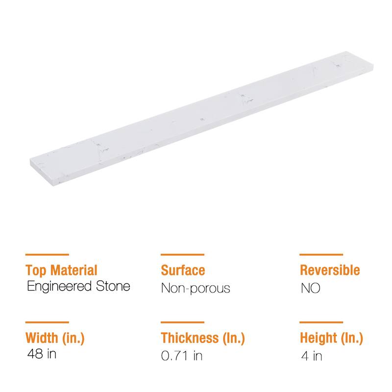 PROOX Cultured Marble Bathroom Vanity Top Backsplash Sidesplash - 48"W x 4" H