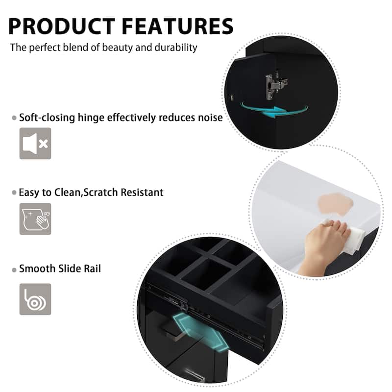 48" Bathroom Vanity with Resin Sink, Soft-Close 6 Drawers & Double Doors with 2-Tier Shelves, Solid Pine Legs, White