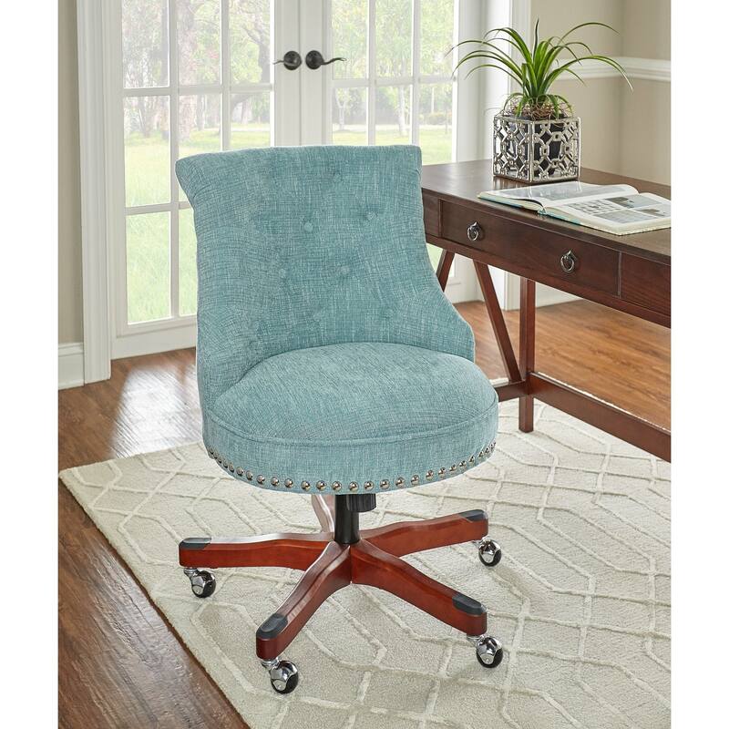 Tufted Plush Office Chair - 39.75" - Aqua Blue and Brown