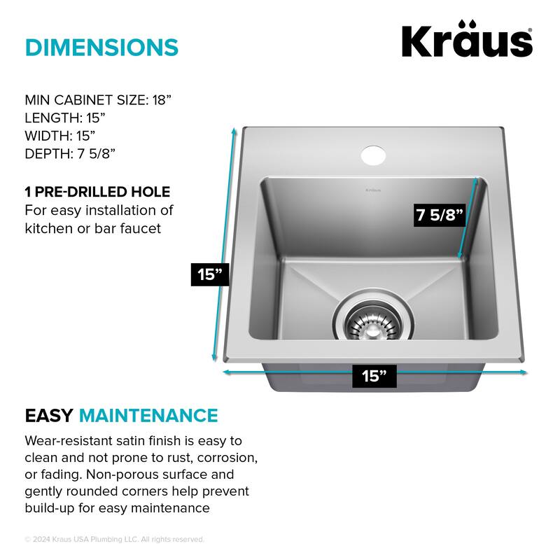KRAUS Fairlane Drop In Top Mount 18 Gauge Stainless Steel Kitchen Sink