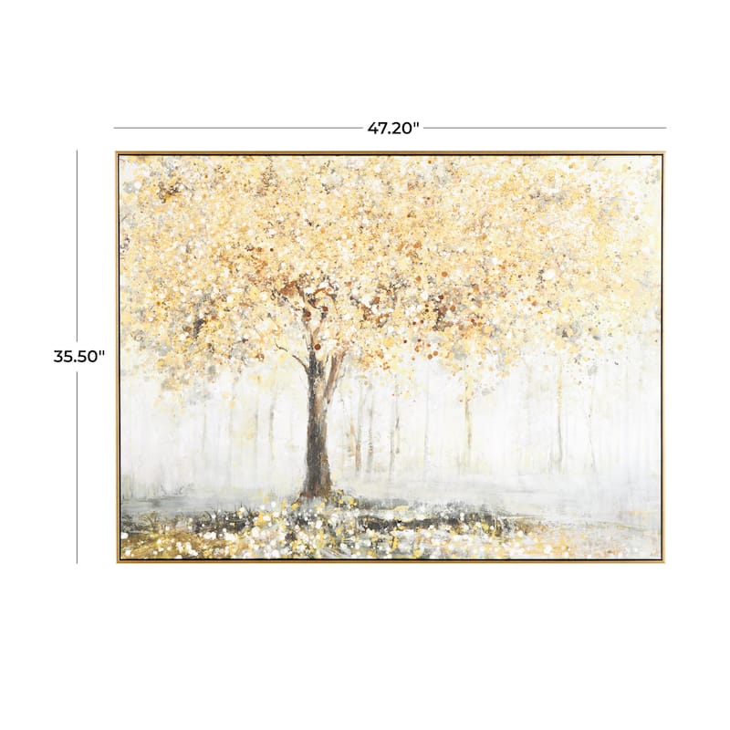 Gold Canvas Paint Splatter Forest Landscape Framed Wall Art