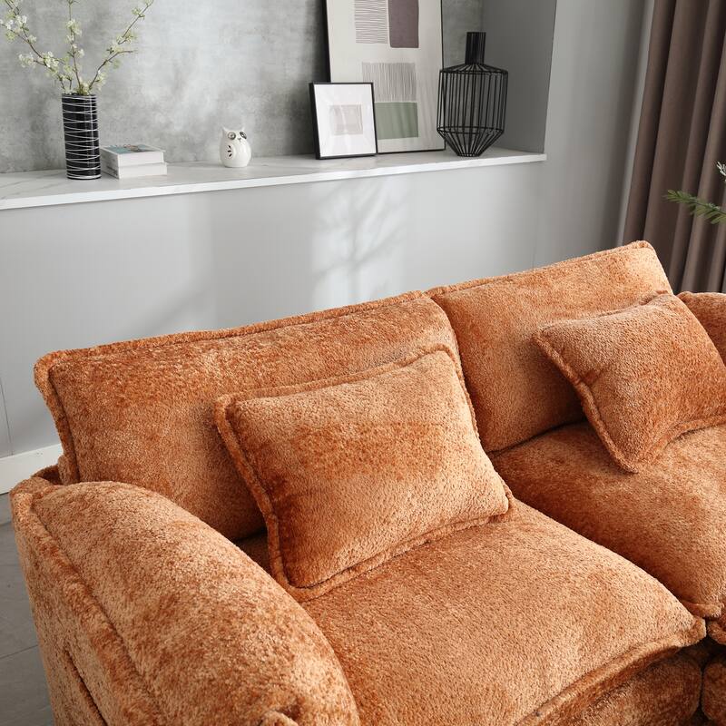 76'' Oversized Chenille Loveseat Sofa with Movable Ottoman Small Sofa for Apartment