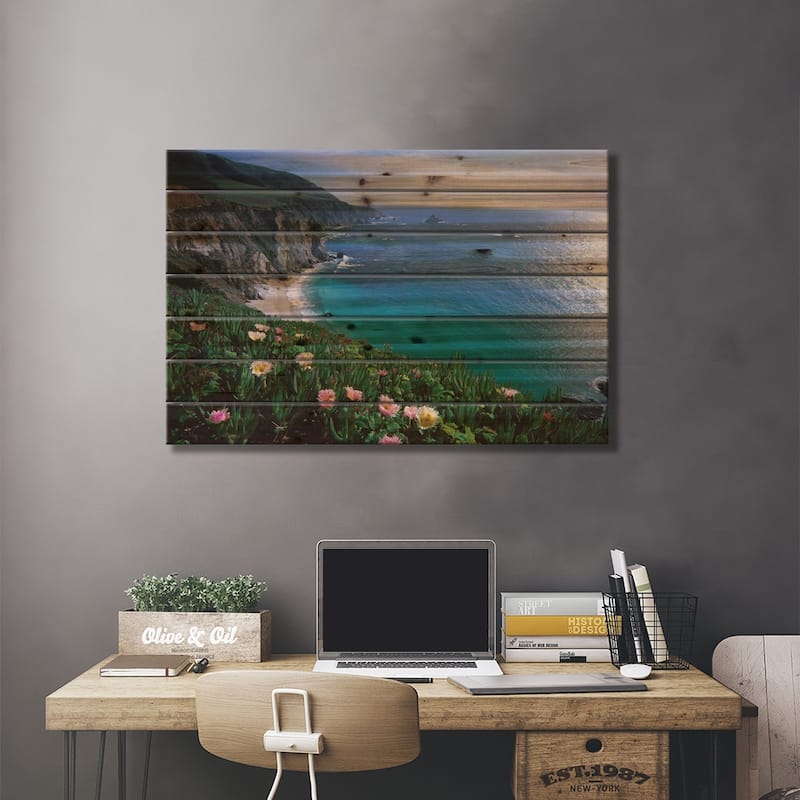 Ice Plant, Big Sur Coast Near Bixby Creek, California Print On Wood by Tim Fitzharris - Multi-Color