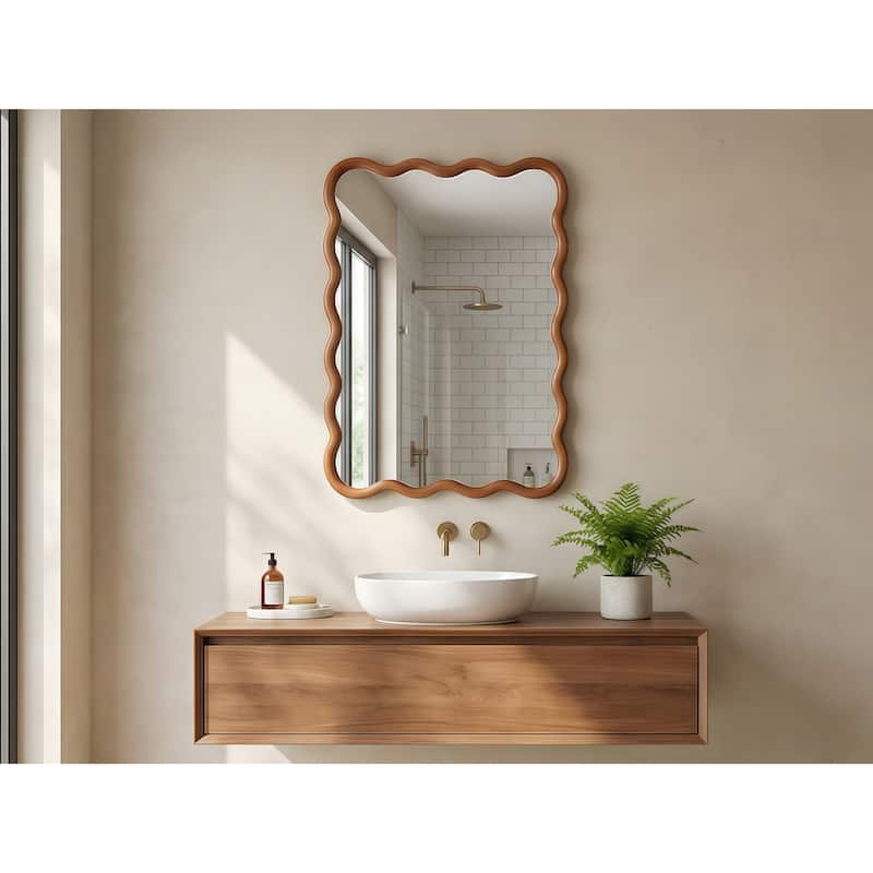 20"x30" Wavy Rectangle Solid Wood Frame Decorative Mirror