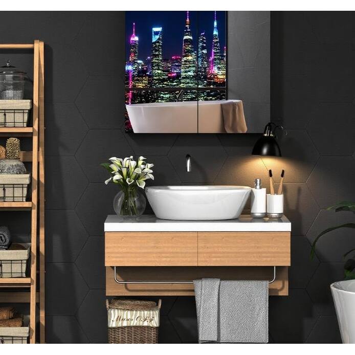 Anmytek Wall-Mounted Bathroom Mirrored Medicine Cabinet 2-Door Steel Frame