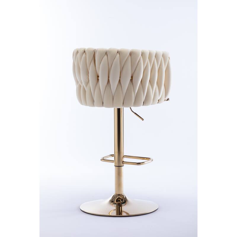 Set of 2 Bar Stools with Chrome Footrest and Base Swivel Height Adjustable Mechanical Lifting Velvet, Simple Bar Stoo