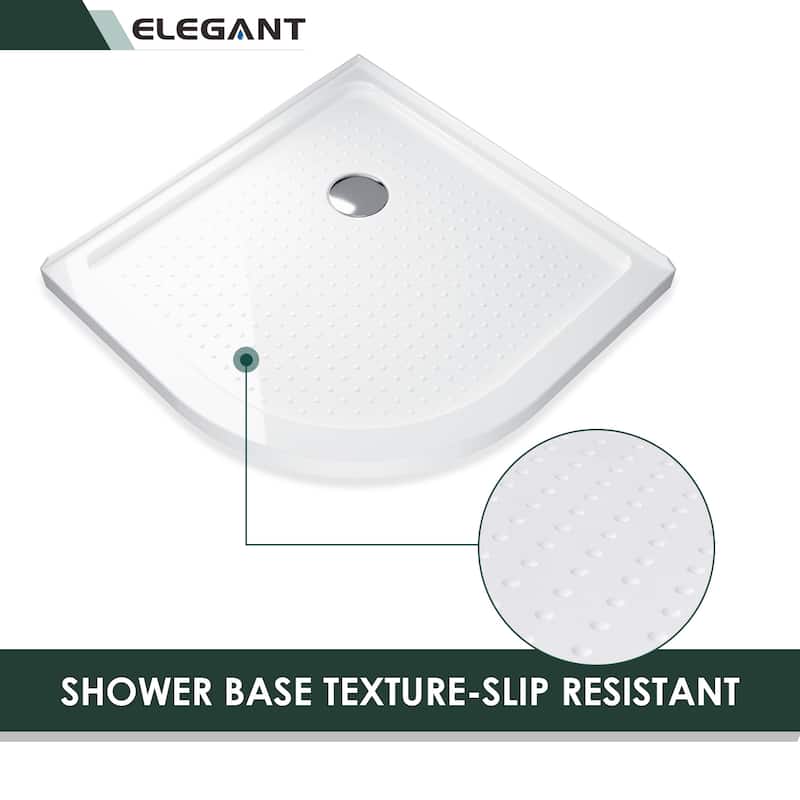 Elegant Curved Shower Base in White Corner Drain Quadrant Anti-slip Acrylic Shower Pan 38 in. W x 38 in. D x 3 in. H - 38" x 38"