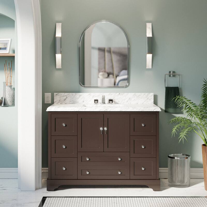 KitchenBathCollection Madison 48" Bathroom Vanity with Carrara Marble Top - Chocolate
