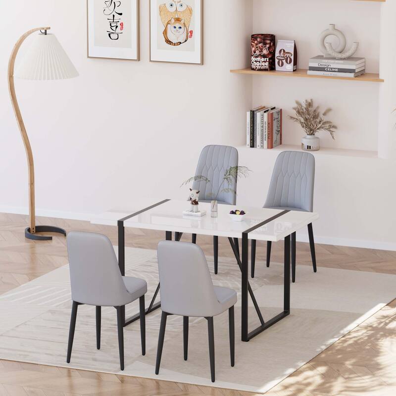 5-Piece Dining Table Set for 4, Kitchen Table Set with Metal Frame and 4 Cushioned Chairs for Dining Room