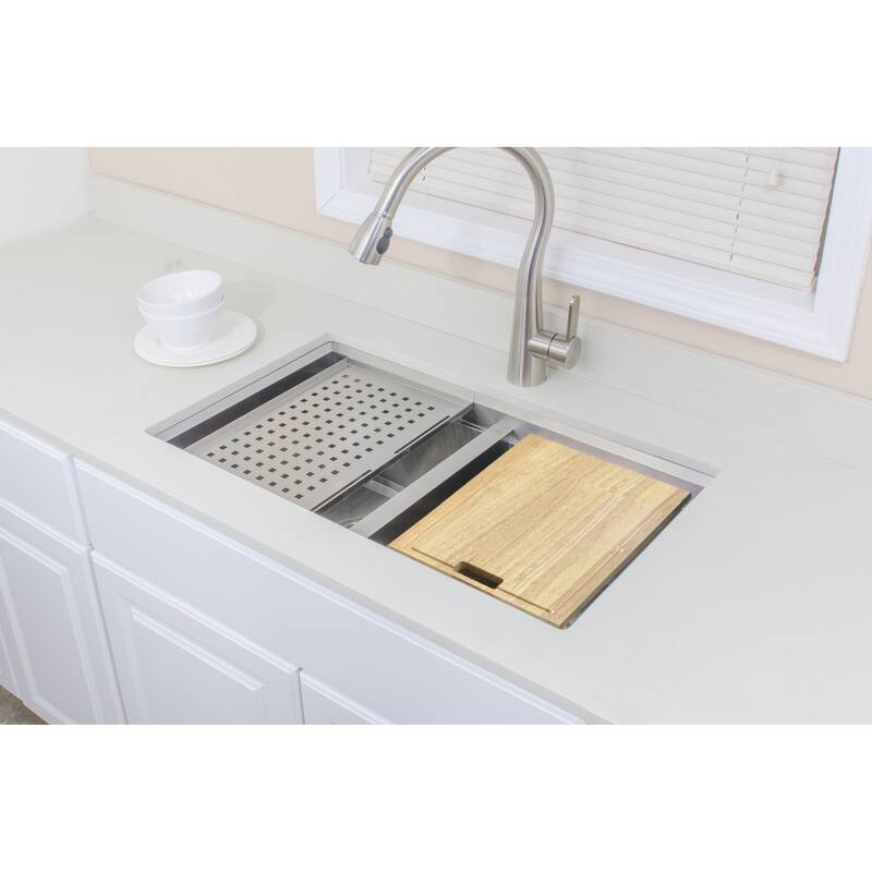 Wells Sinkware 3D Series 32-inch Undermount 50-50 Double Stainless Steel Kitchen Sink w/ Companion Colander and Cutting Board