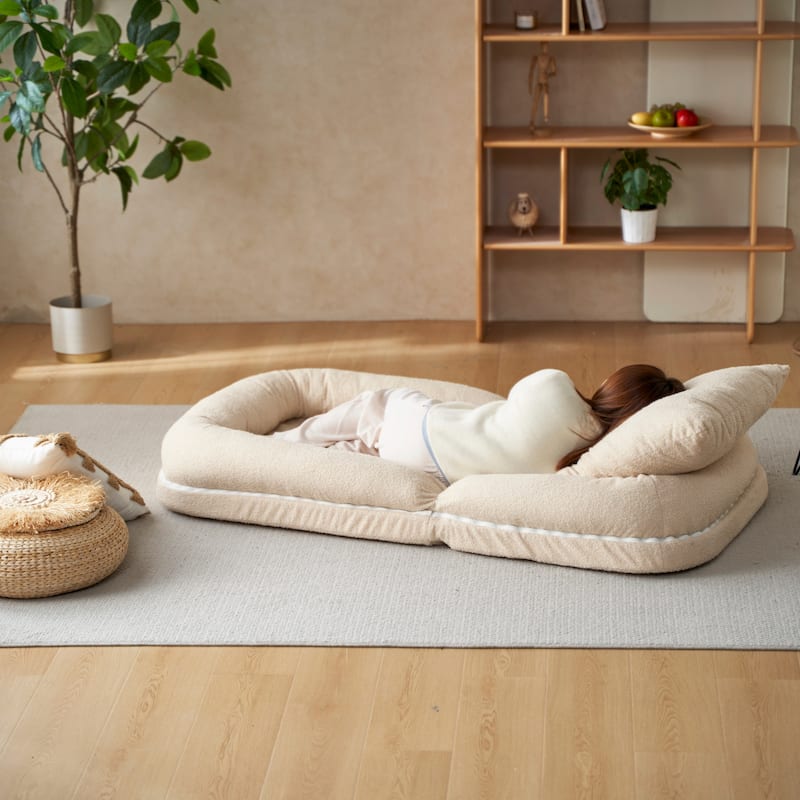 Beige 42.5" Upholstered Foldable Lounge Chair