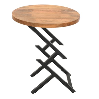 20 in. Brown and Black Round Wood End Table with Angled Legs