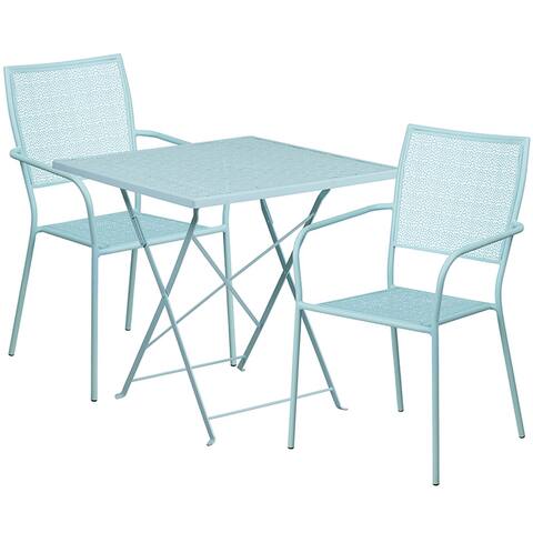 Offex 28" Square Sky Blue Patio Table Set with 2 Square Back Chairs