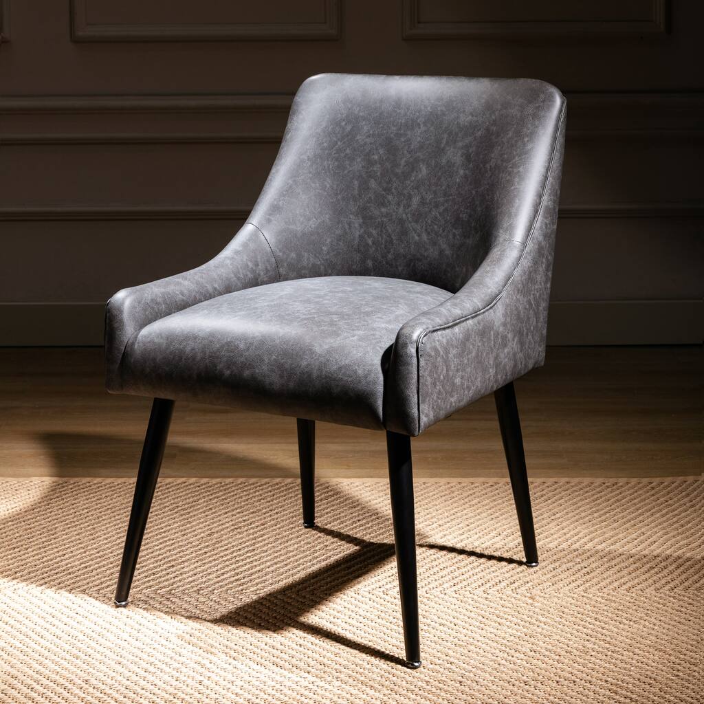 Modern Leather Side Chair with Metal Legs,Grey - N/A