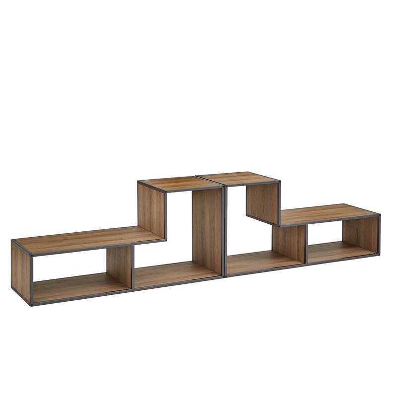 Shelby Natural Finish TV Stand with Silver Gray Metal Frame by iNSPIRE Q Modern