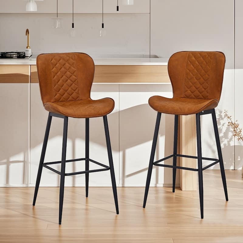 Javlergo Bar Stool Set of 2/4/6 Brown PU Leather Counter Height Bar Stools Armless Black Frame with Square Footrest