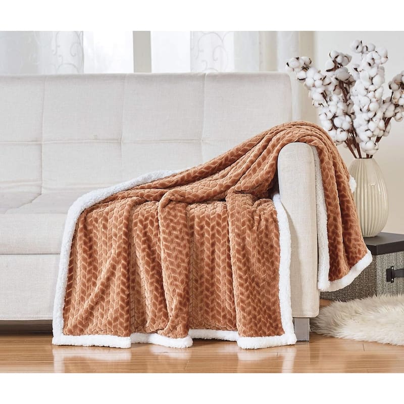 HomeEssentials Ultra Lush Heavy Sherpa Throw Blanket (50" x 60") - Mocha