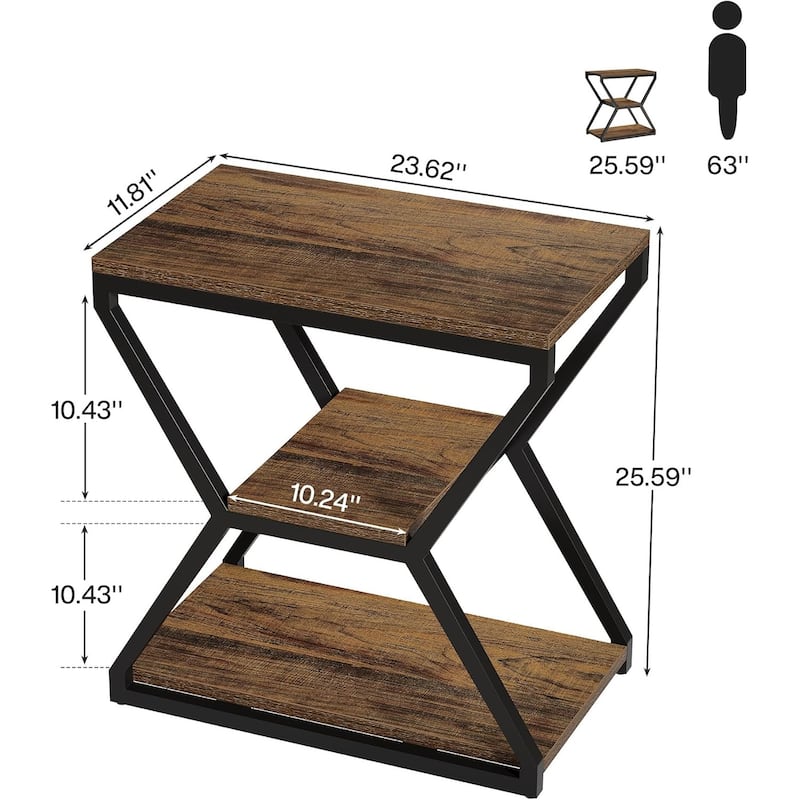 Small 3-Tier Sofa Table, Industrial End Side Table with Storage Shelves