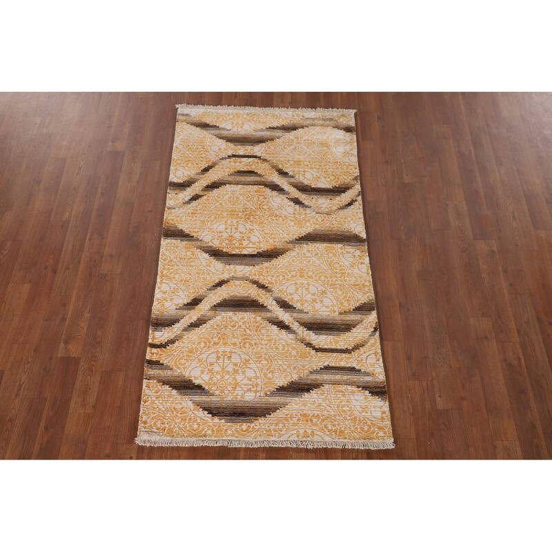 Abstract Oriental Accent Rug Handmade Striped Wool Carpet - 2'9"x 5'1"
